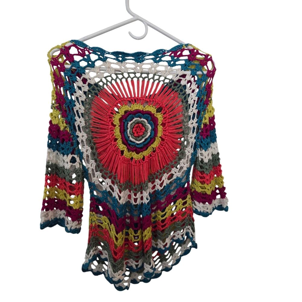 SIONI Rainbow Boho Crochet Knit Retro Hippie Top Sweater Size S / M - Picture 3 of 6